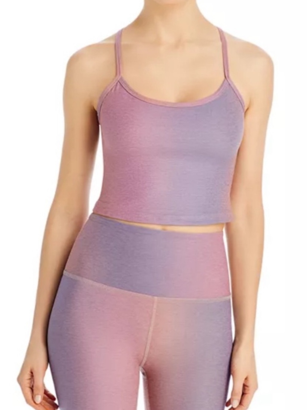 Beyond Yoga Pink to Purple Ombre Cami Crop Top Pants Set MEDIUM